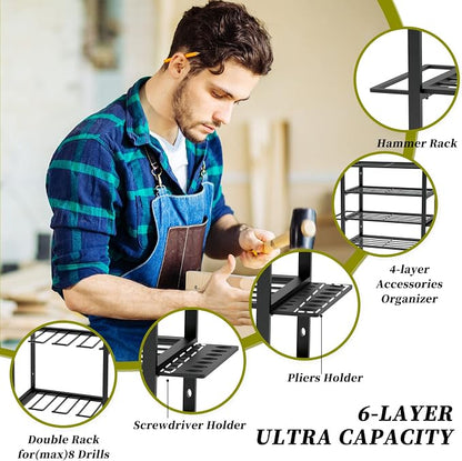 KAFAHOM Power Tool Organizer, 8 Drill Holder Wall Mount, 6 Layer Heavy Duty - Image 5