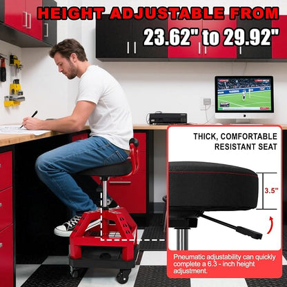 Rolling Shop Stool with Wheels, Heavy Duty Garage Work Mechanic Stool with - Image 4