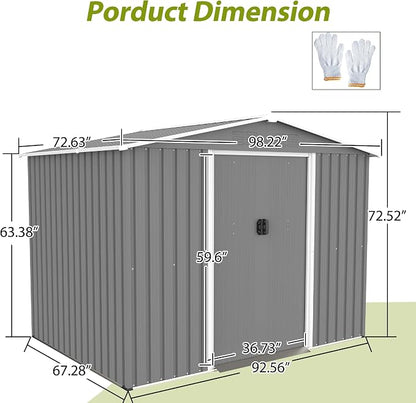 8x6 FT Outdoor Metal Storage Shed - Image 2