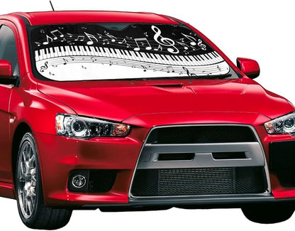 Black White Music Car Windshield Sunshade Front Window Sun Visor Protector - Image 2