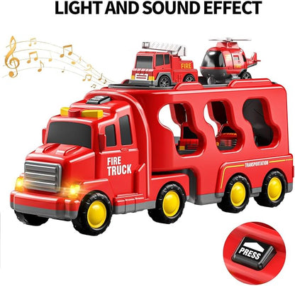 TEMI Fire Toys for 3 4 5 6 Years Old Boys Girls - 5 in 1 Carrier Truck - Image 8