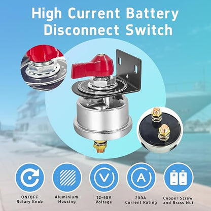 High Current Battery Disconnect Switch 200A, 12-48V Battery Power Cut Off - Image 2