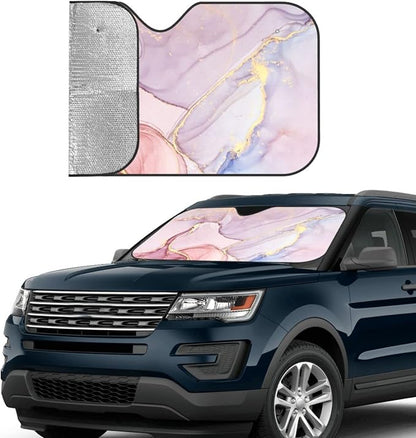 Marble Car Windshield Sunshade Front Window Sun Visor Protector Foldable Shield - Image 3