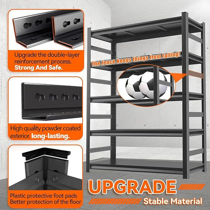 Adjustable 5-Tier Garage Shelving, Heavy Duty Steel Storage Shelves, High Load - Image 7