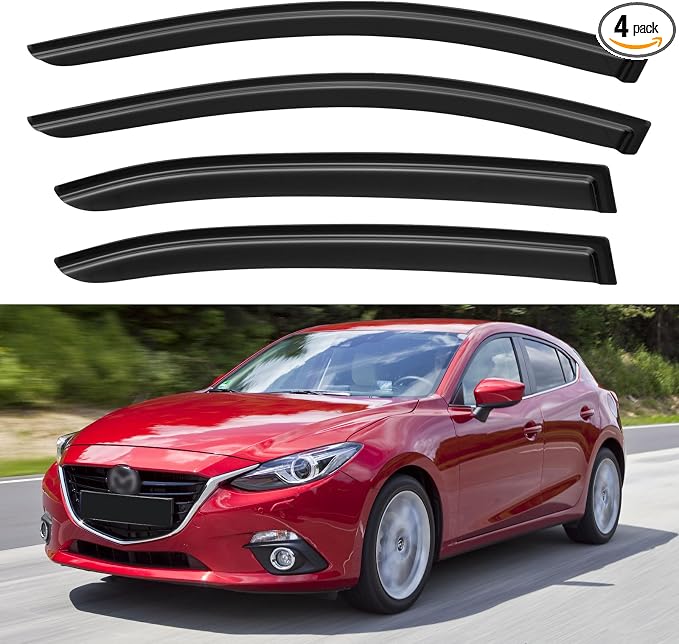 Window Visors Rain Guards for 2014-2018 Mazda 3 Sedan, Out-Channel Window Vent by YQAUTEC