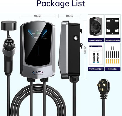 QIAO Level 2 EV Charger, Wi-Fi Bluetooth APP Enabled EVSE, 4.3in Display - Image 9