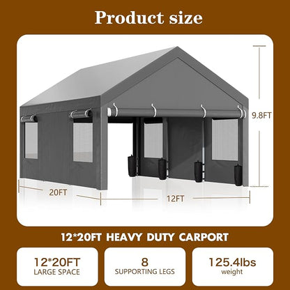 Walsunny Carport, 12x20 ft Heavy Duty Carport Canopy - Image 2