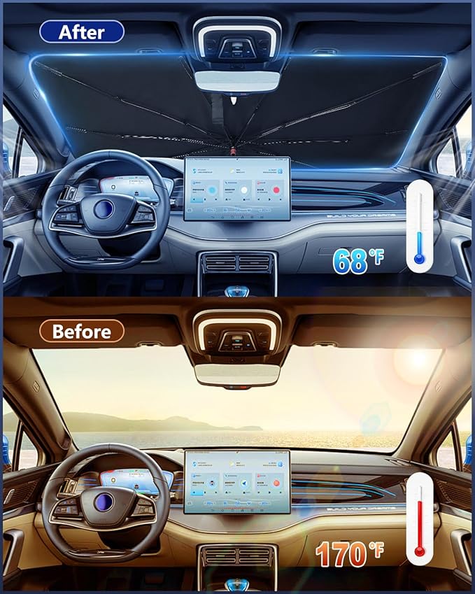 Car Windshield Sun Shade-Sun Ray Reflective Front Window Cover, Foldable Car - Image 6