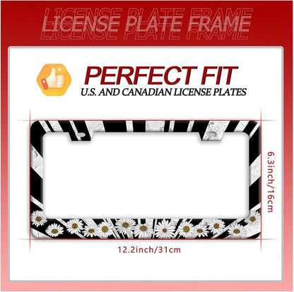 Sun License Plate Frame Black White Daisy Flowers License Plate Frames Funny - Image 7