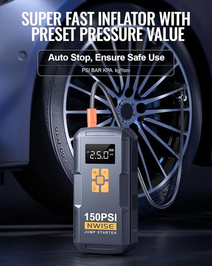Portable Car Jump Starter with Air Compressor, 150PSI Jump Box Battery Pack - Image 4