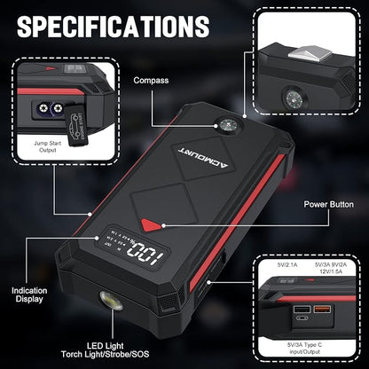 P100 Car Jump Starter, 5000A Peak Lithium Jump Starter Battery Pack - Image 6
