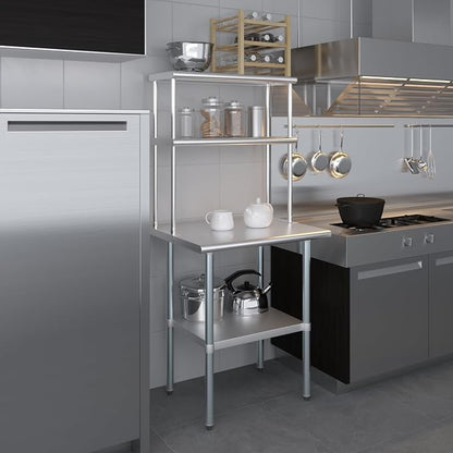 Amgood Stainless Steel Work Table Double Tier Overshelf | Metal Kitchen Prep - Image 8