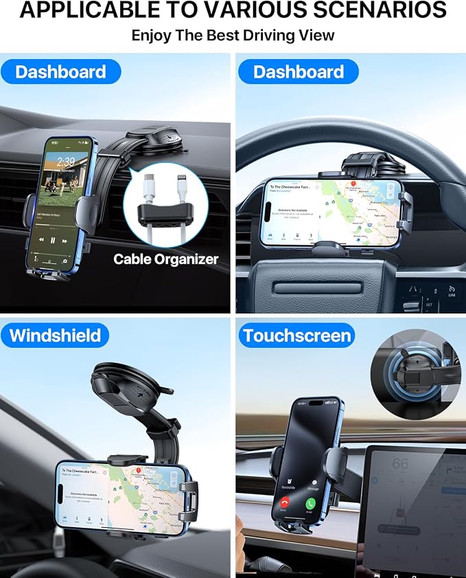 YRU Cell Phone Holder for Car Dashboard Windshield Phone Stand for iPhone16 15 - Image 9