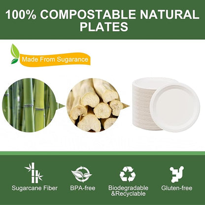 WELLIFE 100% Compostable Paper Plates 7 Inch, Biodegradable Bagasse, - Image 4
