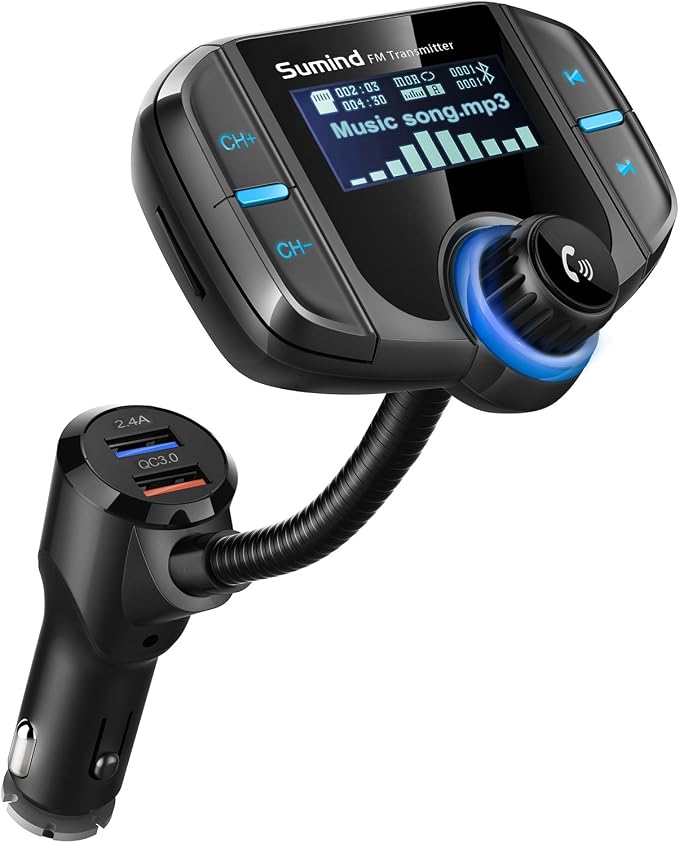 Bluetooth FM Transmitter, Sumind Wireless Radio Adapter Hands-Free Car Kit by Sumind
