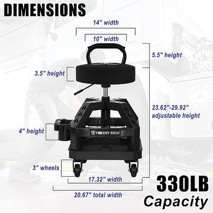 Rolling Shop Stool with Wheels, Heavy Duty Garage Work Mechanic Stool with - Image 2