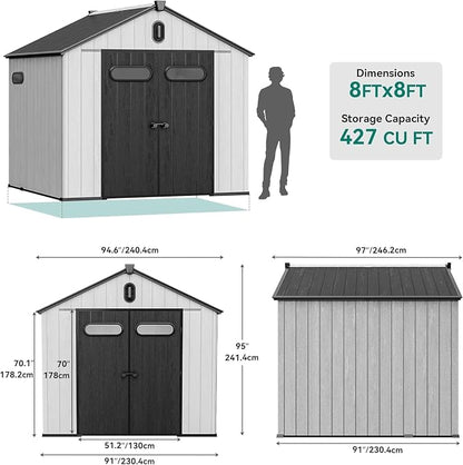 YITAHOME 8x8ft Resin Storage Structure, Outdoor 427 cuft Plastic Garden Storage - Image 8