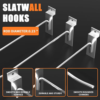 25 PK Silver 10 inch Wall Mounted Slatwall Hooks – Heavy-Duty Storage & - Image 5