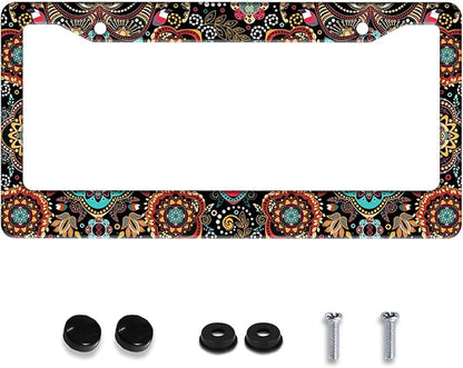 Personalized License Plate Frame Stainless Steel Floral Print Funny Boho Flower by Invincibleframe