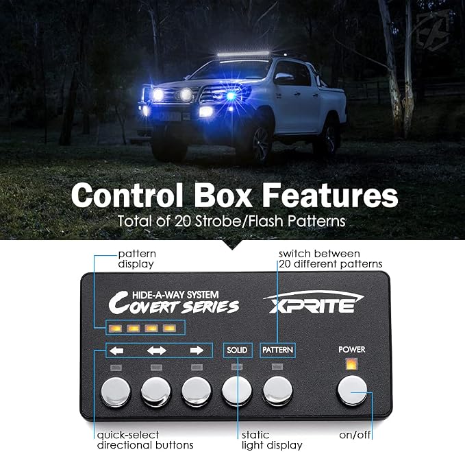 Xprite Blue LED Hideaway Strobe Police Lights Kit, 20 Flashing w/Control Panel - Image 4