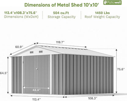 Patiowell 10' x 10' Metal Storage Shed - Image 5