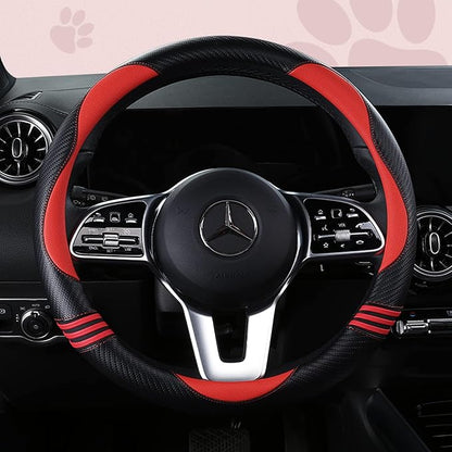 Car Steering Wheel Covers for Women Padded Carbon Fiber PU Leather Cute Auto by HighnessHwoo