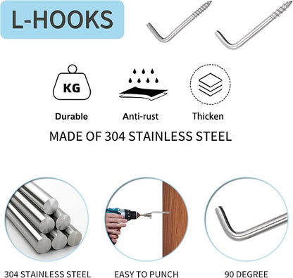 304 Stainless Steel 2-3/4 in Screw-in Hooks 20 Pcs, 7 Shape Screw Hooks - Image 2