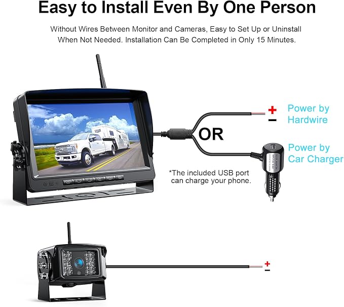 Fookoo HD 1080P 9" Wireless Backup Camera System, 9-inch Dual/Quad Split - Image 7
