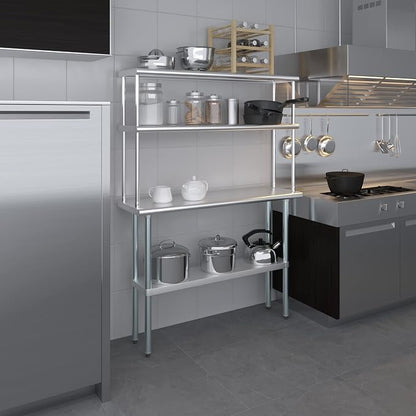 Amgood Stainless Steel Work Table Double Tier Overshelf | NSF 14" x 48" Work - Image 8