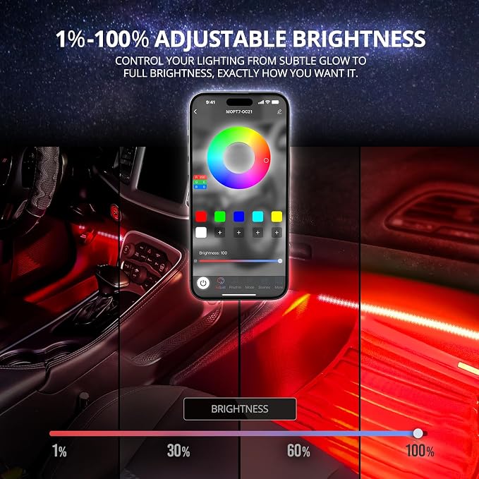 OPT7 Aura DreamColor RGB-IC LED Car Interior Light Strips, Color Chasing Light - Image 4