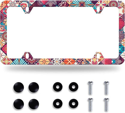 Stitching Tile Boho Pattern License Plate Frame Stainless Steel Parts Colorful by GORSNKYE