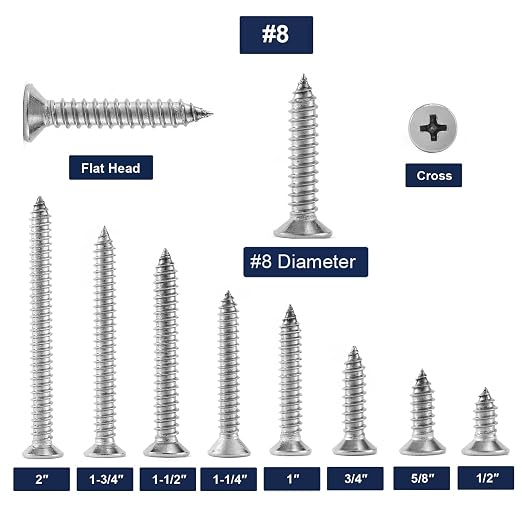 #8 x 5/8" Wood Screw 100Pcs 18-8 Stainless Steel Screws Flat Head Phillips Fast - Image 3