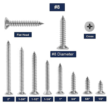 #8 x 5/8" Wood Screw 100Pcs 18-8 Stainless Steel Screws Flat Head Phillips Fast - Image 3
