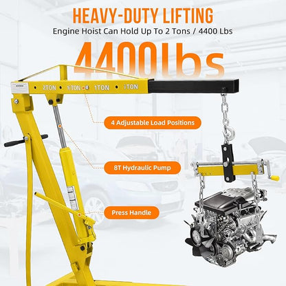 Engine Hoist with Lever, 2 Ton 4000 Lbs Heavy Duty Folding Cherry Picker Engine - Image 2