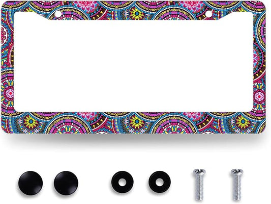 Purple Mandala License Plate Frame Hippie Boho License Plate Holder Stainless by RNKATIH
