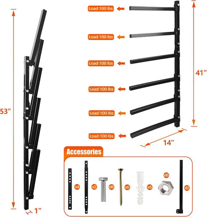 6-Tiered Collapsible Wall Mount Lumber Storage Metal Rack, 6-Level Foldable - Image 3