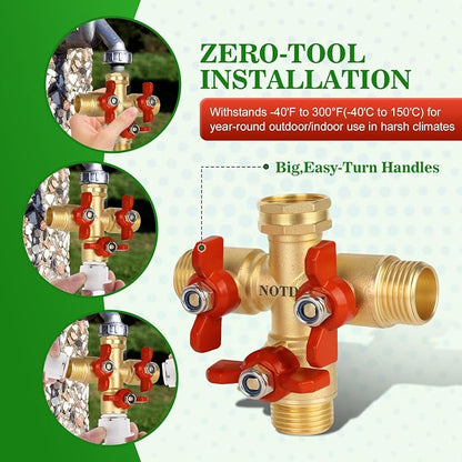 3 Way Hose Splitter, Solid Brass High Volume 3 Way Hose Splitter Valve - Image 2