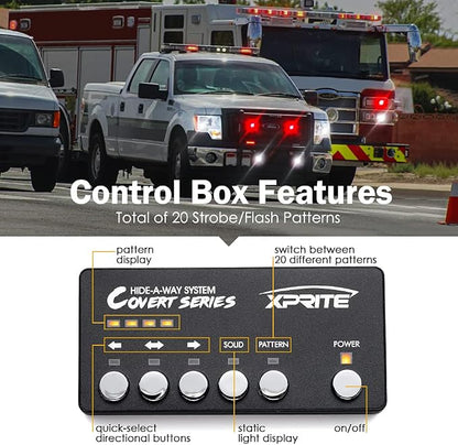 Xprite White Red LED Hideaway Strobe Lights Kit, 20 Flashing Patterns w/Control - Image 4