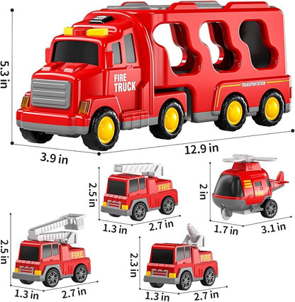TEMI Fire Toys for 3 4 5 6 Years Old Boys Girls - 5 in 1 Carrier Truck - Image 2