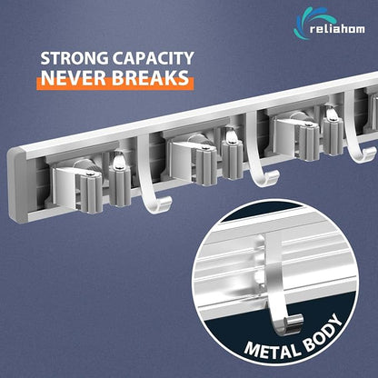 2 Pack Broom Holder Wall Mount Mop and Broom Hanger Wall Mounted Garage Storage - Image 2