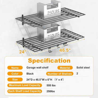 2-Pack 2×4ft Steel Garage Wall Shelving, 500lbs Each Load Capacity, Tool & - Image 7
