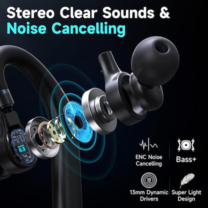 Bluetooth Headset Wireless Earpiece 60Hrs Playback Built-in Dual Mic Noise - Image 4