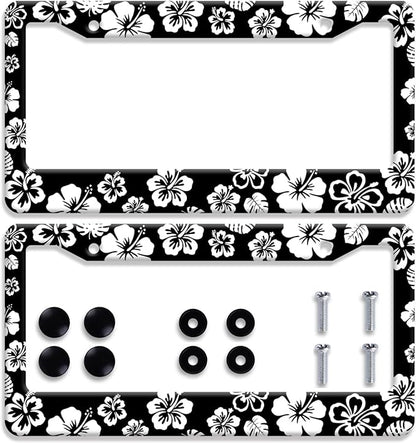 【2Pcs】 White Hibiscus Hawaii License Plate Frames Round Hole Personalise by Omw2fyb