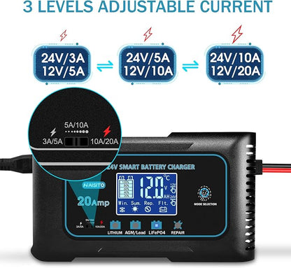 Haisito: 20A 12V/24V Smart Battery Charger –Automatic Maintainer, Trickle - Image 3