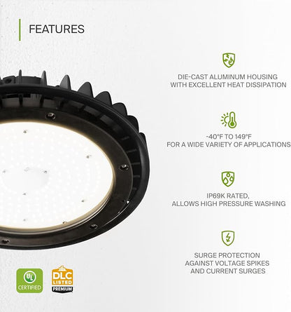 ASD LED High Bay UFO Light Fixture, Commercial Shop Lighting | Dimmable - Image 3