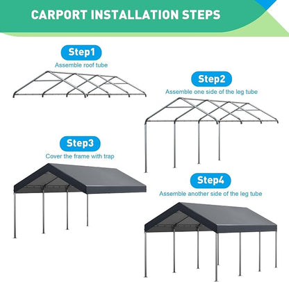 12X20 Ft Heavy Duty Carport Canopy, Portable Garage, Car Tents, Reinforced - Image 7
