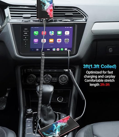 USB C to C Cable 100W 3FT for Car, Coiled USB C Cable Fast Charging for iPhone - Image 4