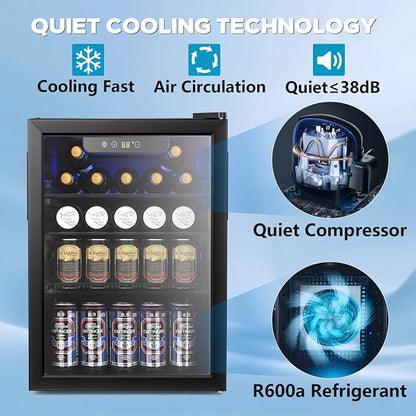26 Bottle Wine Cooler, 95 Cans Beverage Refrigerator, 2.6 cu.ft Drink Fridge - Image 3