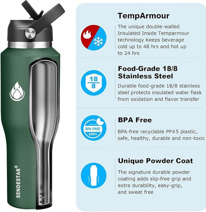 SENDESTAR 40oz Water Bottle Wide Mouth Stainless Steel Vacuum Insulated Double - Image 2