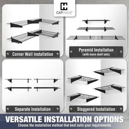 Fencer Wire 96 in. W x 18 in. D Wall Mounted Garage Wall Shelving w/ 4 Hooks - Image 7